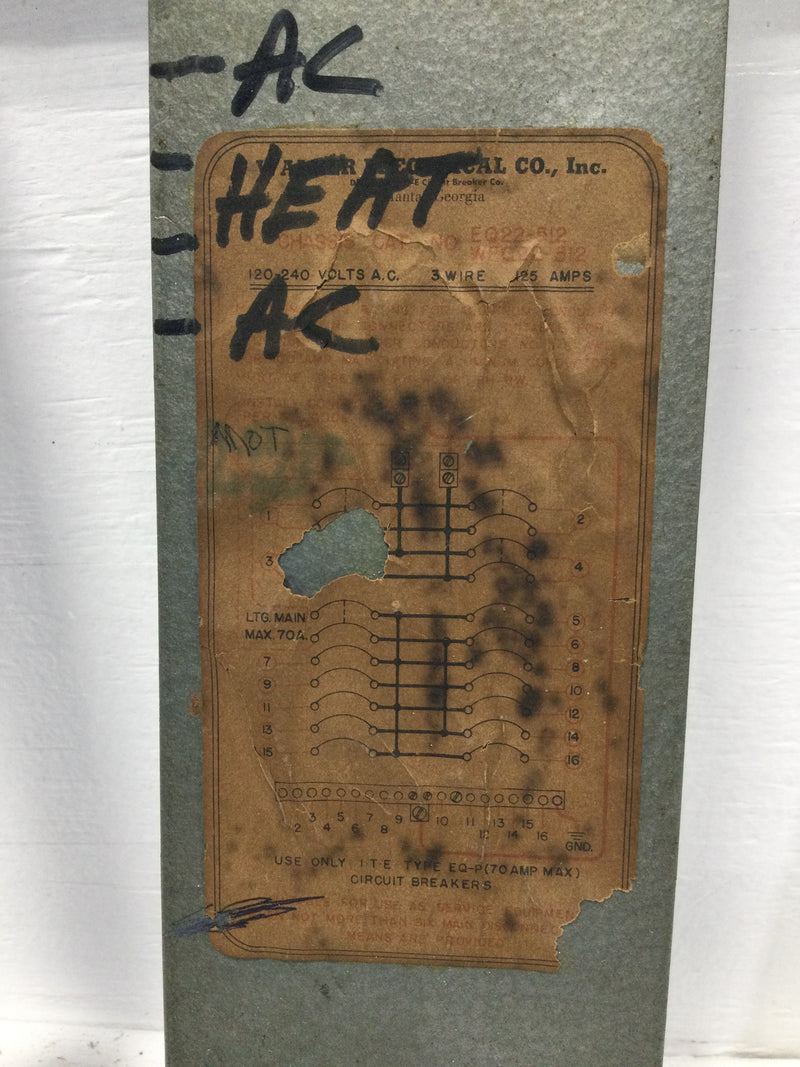 Walker EQ22-512 125 Amp 16 Space 120/240V Dead Front Cover 16-3/4" x 10-3/4"