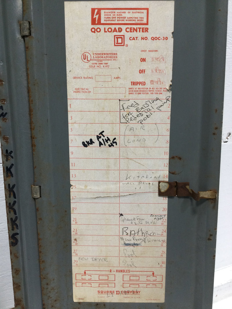 Square D QOC-30 30 Space 120/240V Panel Door Only 26 1/8" x 12 1/4"