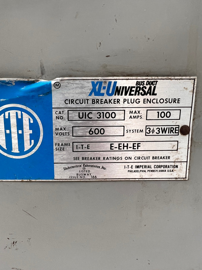 ITE IUC3100 Circuit Breaker Plug Enclosure 100 Amp 600V E-EH-EF