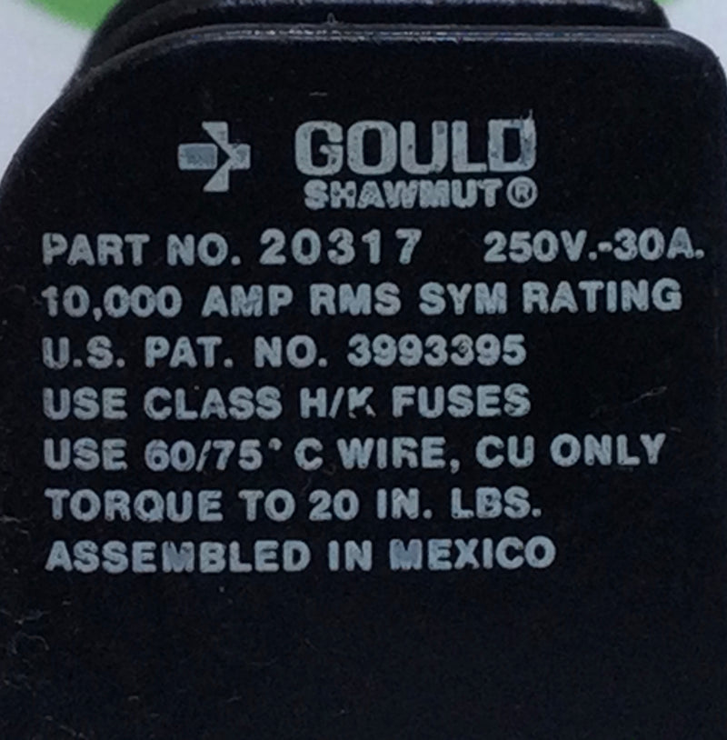 Gould/Shawmut 20317 30 Amp 2 Pole 250V Fuse Holder