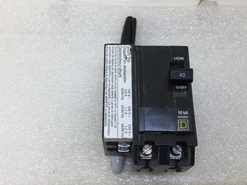 Square D QOB2401021 40 Amp 2 Pole 240V w/shunt trip Circuit Breaker