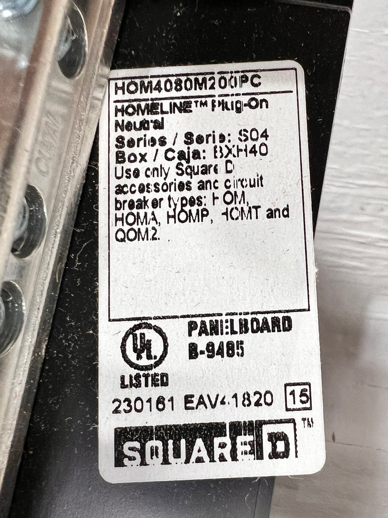 Square D HOM4080M200PC 40 Space/80 Circuit 200A 120/240VAC Single Phase MLO Type HOM Guts Only