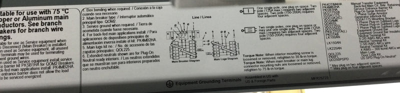 Square D QO30M150PC QO 150 Amp Main Breaker 30-Space 30-Circuit Convertible Indoor Plug-on Neutral Load Center