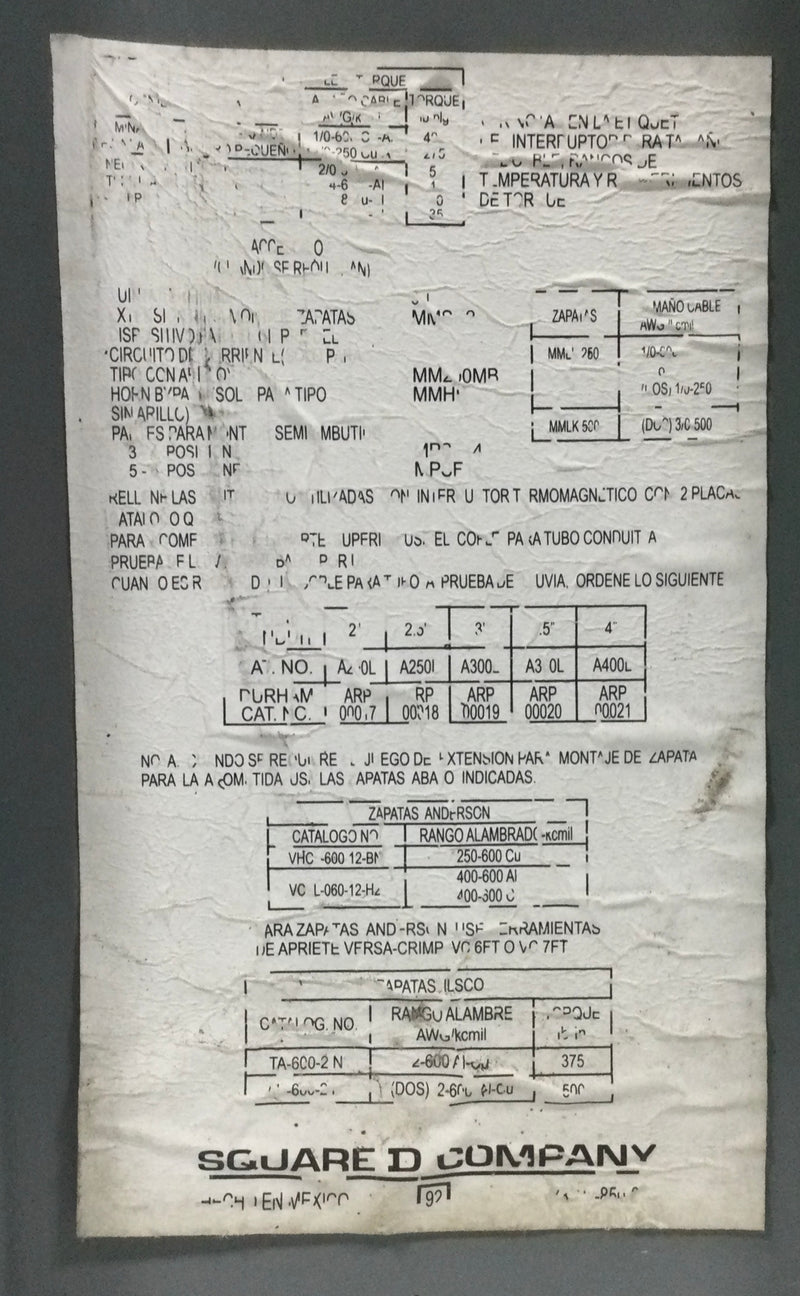 Square D MPR66-125 Meter-Pak Socket Panel Door/Cover Only 42"x 12"x 2"