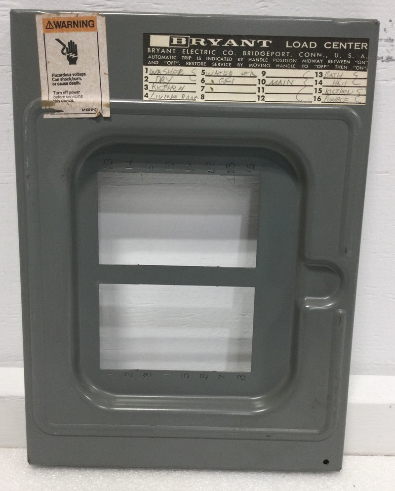 Bryant/Westinghouse S8-16 FLMG, SLMG Load Center Cover Only 16 Space 125 Amp Type 1 11 1/4" x 8 3/8"