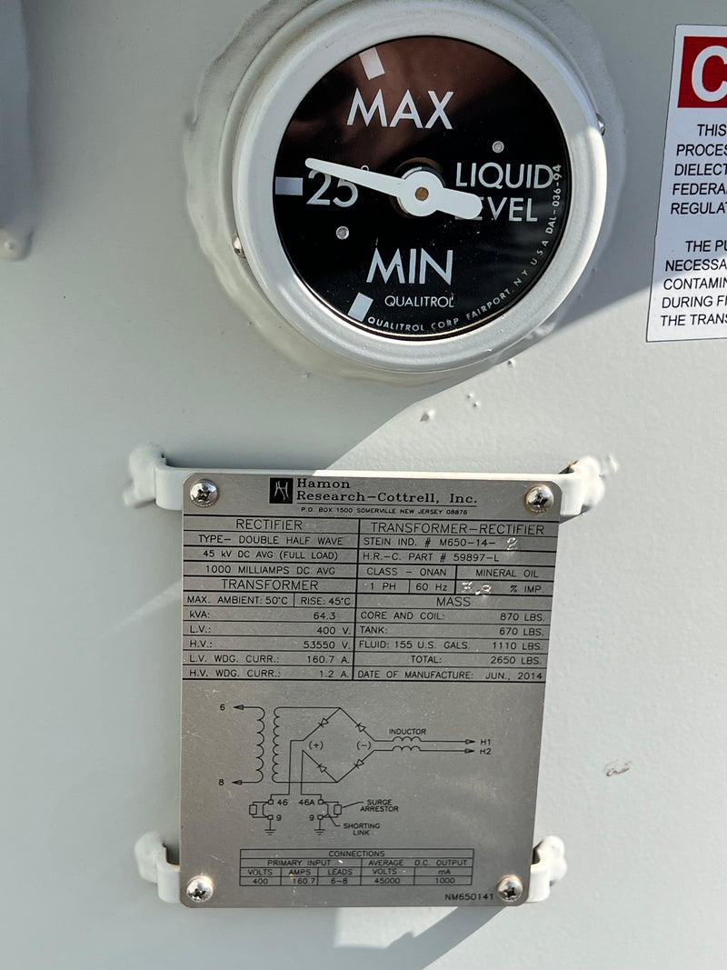 Hamon Research-Cottrell Transformer Rectifier 64.3 KVA STEIN IND # M650-14-2 H.R.-C. Part # 59897-L