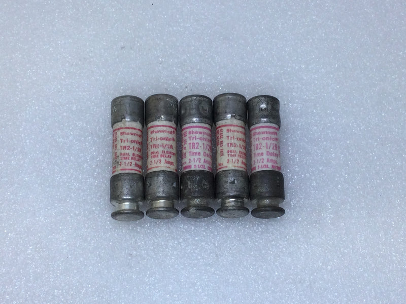 Gould/Shawmut TR2-1/2R 2.5 Amp 250V Time Delay Class RK5 Fuse - Lot of 5
