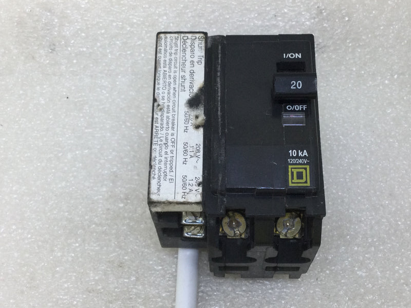 Square D QO2201021 20 Amp 2 Pole 120/240V Circuit Breaker w/Shunt Trip