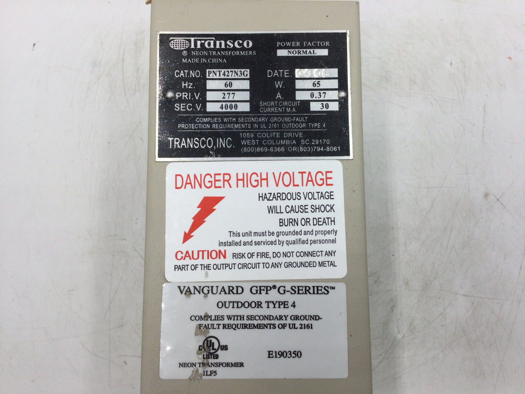 Transco Neon Transformer PNT427N3G 120V 65W 4000V Outdoor Type 4 GFP G