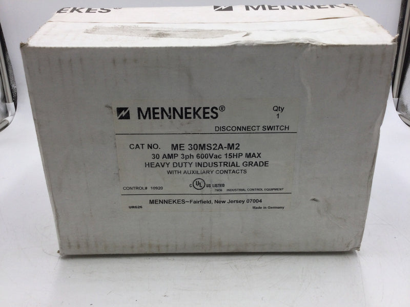 Mennekes ME30MS2A-M2 HDI Disconnect Switch 30A 600V 15HP Max 3ph