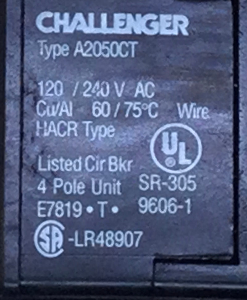 Challenger A2050CT 20/50 Amp 4 Pole 240V Circuit Breaker