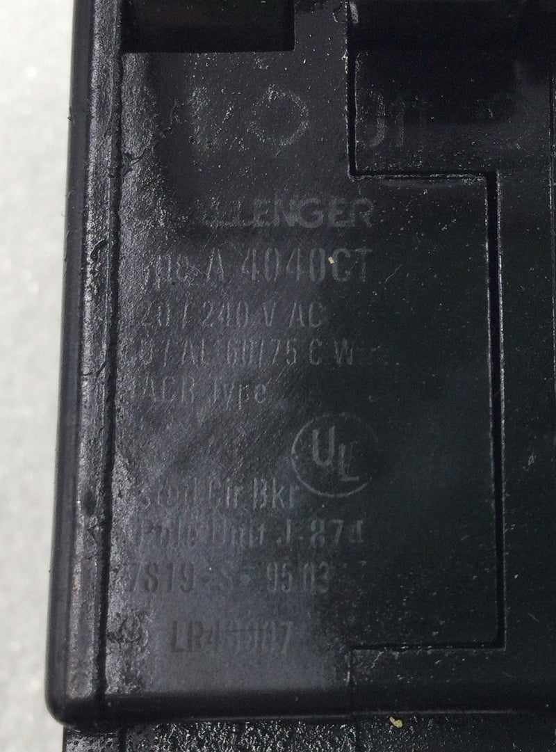Challenger A24040CT 40 Amp 4 Pole 240V Circuit Breaker-Flawed