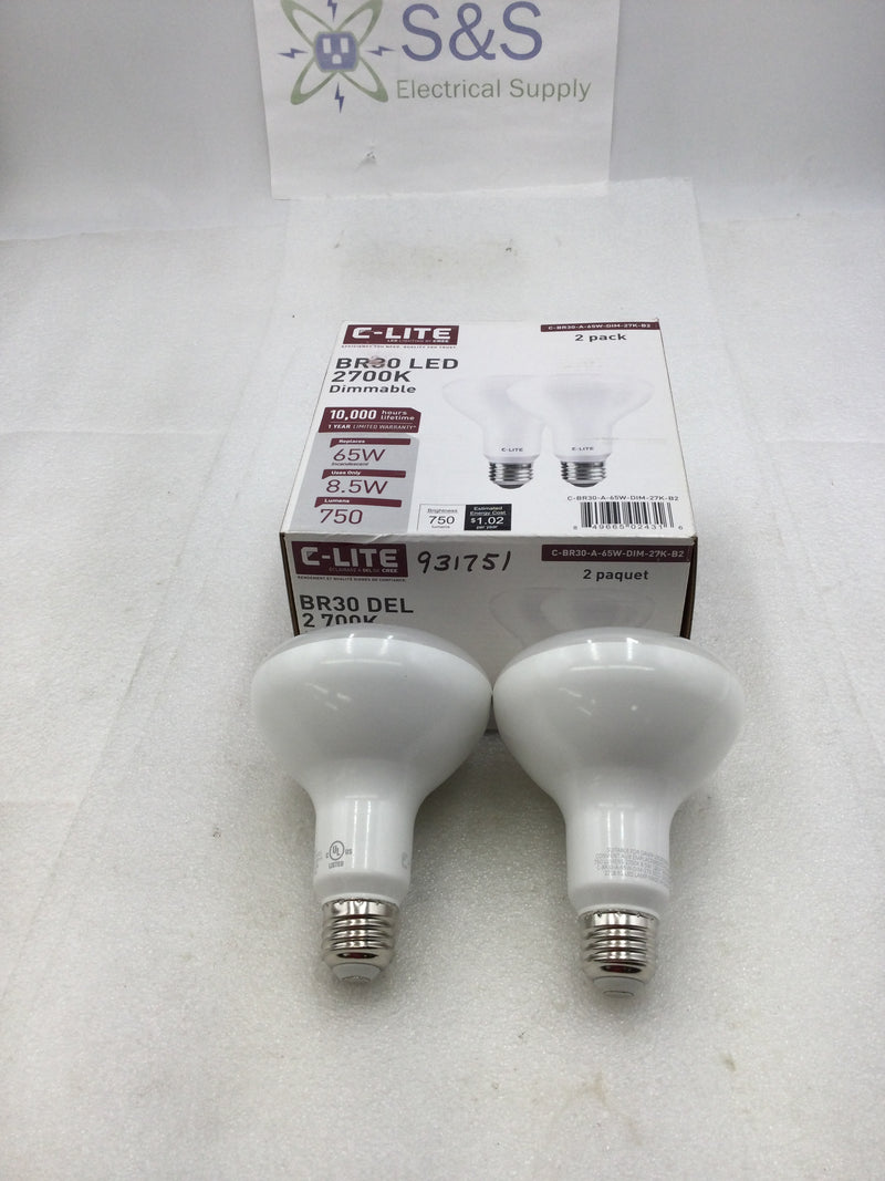 C-Lite C-BR30-A-65W-DIM-27K-B2 8.5Watt LED Flood Light 750 Lumens 2700k CCT (2 Pack)