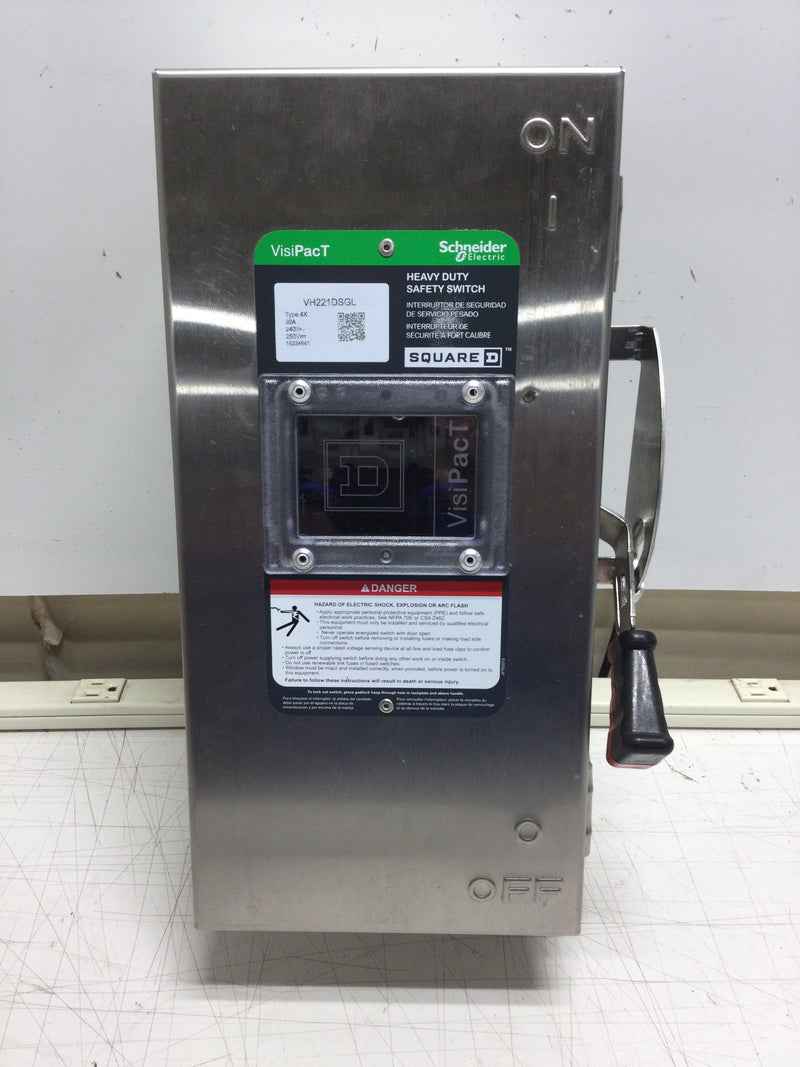 Square D VH221DSGL 30 AMP Heavy Duty Fusible Safety Switch 240 VAC in Nema 4X Enclosure