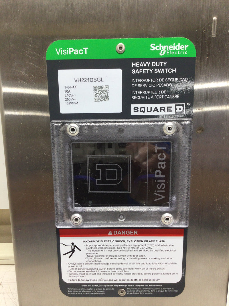 Square D VH221DSGL 30 AMP Heavy Duty Fusible Safety Switch 240 VAC in Nema 4X Enclosure