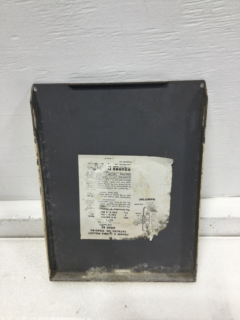 Square D FS260-RO Series B2 120/240V Disconnect Panel Cover Only 10" x 7 5/8"
