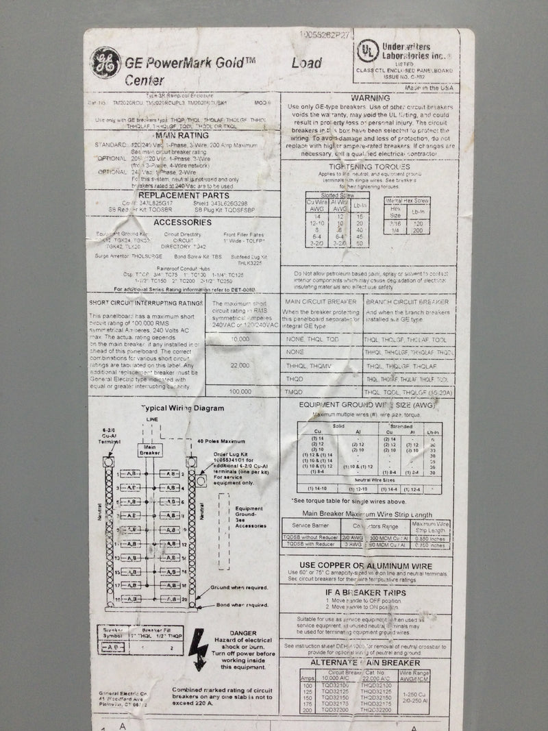 General Electric TM2020RCU 200A 20 Space 120/240V Cover Only 32 7/8" x 12 7/8"
