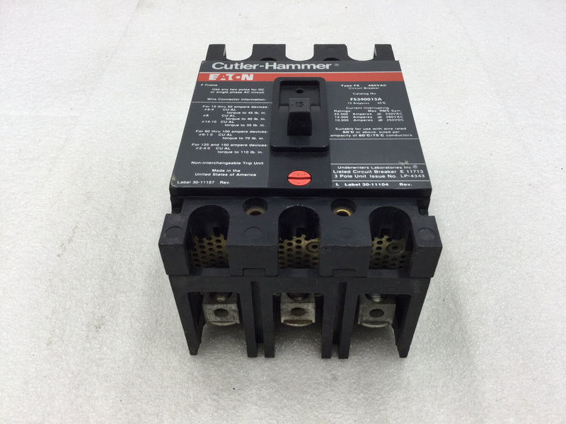 Eaton/Cutler-Hammer FS340015A 15 Amp 3 Pole 480V Type FS Circuit Breaker