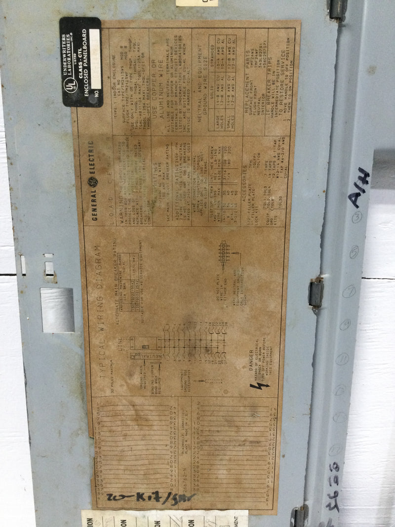 GE TM2415W 30 Spaces Panel Door w/Main Only 30 1/2" x 14 1/2" - Missing Handle