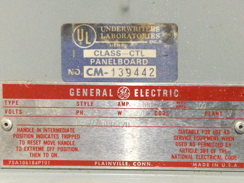 GE General Electric 100 Amp 120/208v 3 Phase 4 Wire Panelboard Enclosu