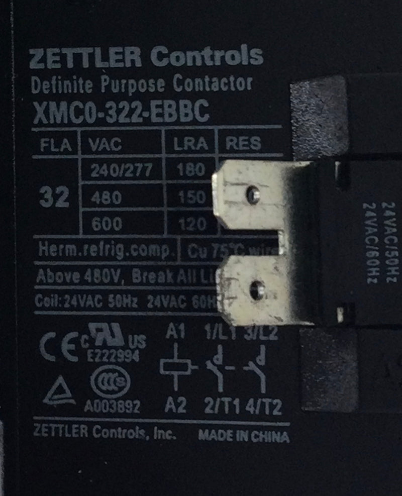 Zettler Controls XMC0-322-EBBC 40 Amp 2 Pole 600V Contactor Coil