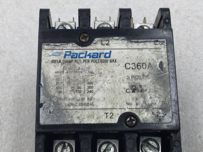 Packard C360A 60 Amp 3 Pole 600V Contactor Coil w/24 VAC Coil