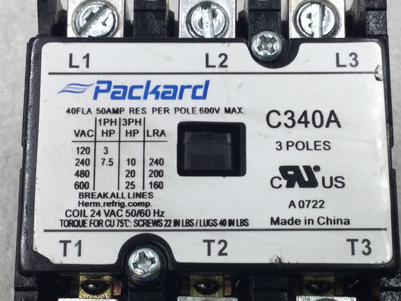 Packard C340A 40 Amp 3 Pole 600V Contactor Coil - Cosmetic Flaw
