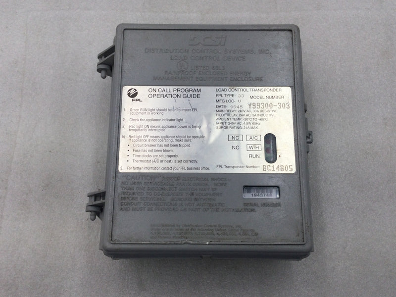 DCSI Y99300-303 30 Amp 240V FPL Type 33 Load Center Control Transponder