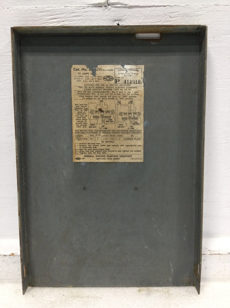 FPE 70 Amp Panel Door Cover Only 12 1/2" x 8 1/2"