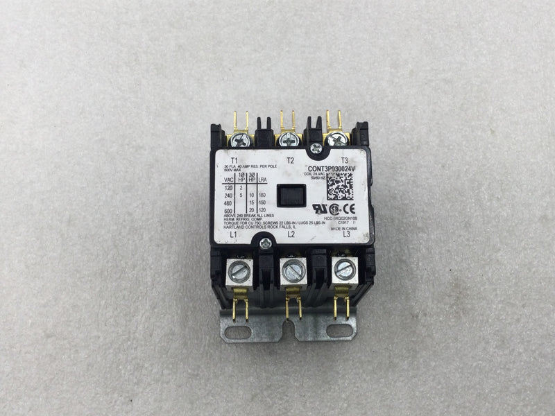 Hartland Controls CONT3P030024V 30 Amp 3 Pole 600V AC Contactor Coil