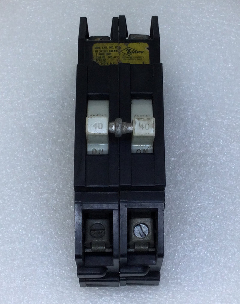 Zinsco Q240 40 Amp 2 Pole 120/240V Circuit Breaker - Green Handle