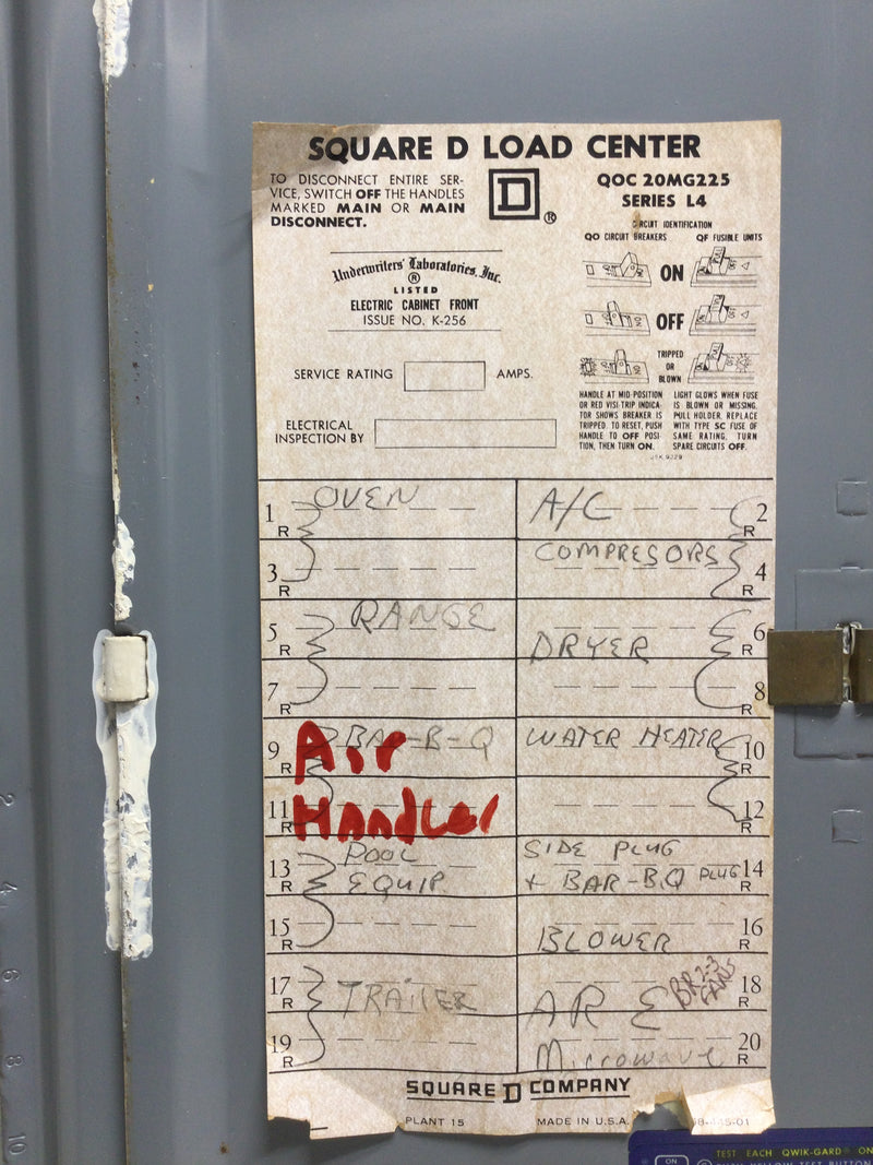 Square D QOC20MG225 225 Amp 20 Space Cover Only 26 1/8" x 12 1/8"