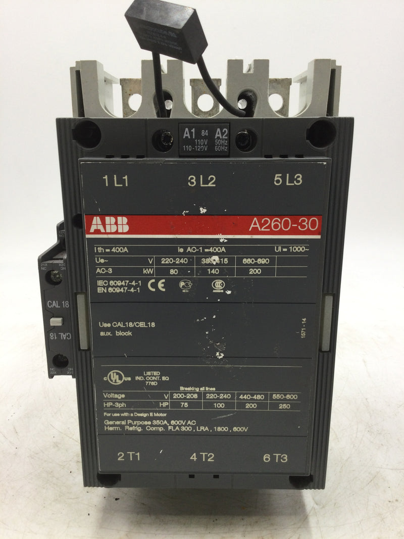 ABB A260-30 AC Non Reversing IEC Contactor 3 Pole 480V Coil