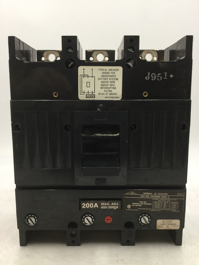 GE General Electric TJJ436200 Mod 5 200 Amp 3 Pole 600 VAC Circuit Breaker