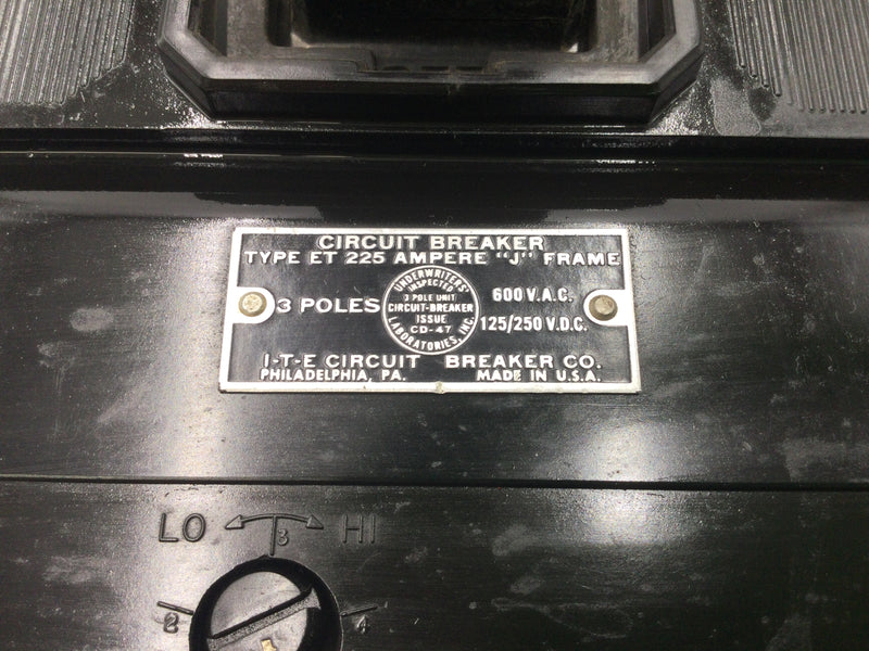 ITE ET225 100 Amp 3 Pole 600V Molded Case Circuit Breaker