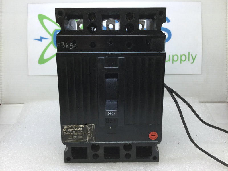 GE General Electric TED134090 3 Pole 90 Amp 480V w/Shunt Circuit Breaker