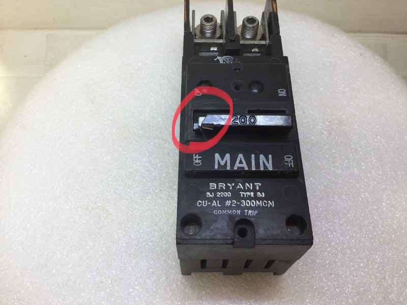 Bryant BJ2200 200 Amp 2 Pole 120/240V Circuit Breaker - Cosmetic Flaw