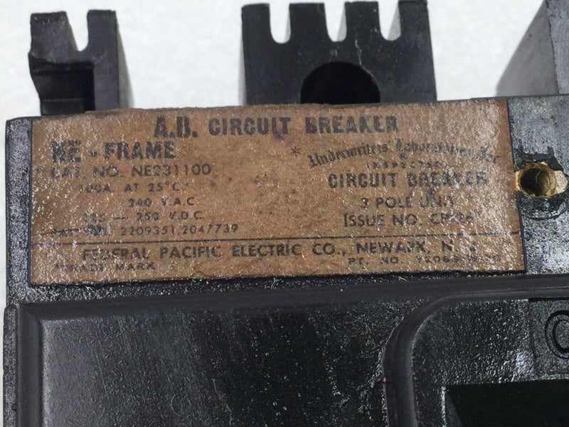 Federal Pacific NE231100 100 Amp 3 Pole 120/240V Circuit Breaker - Cosmetic Flaw