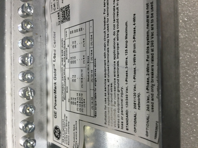 GE TLM2412CCUG1K 125 Amp 24 Space 120/240V Indoor Main Lug Load Center