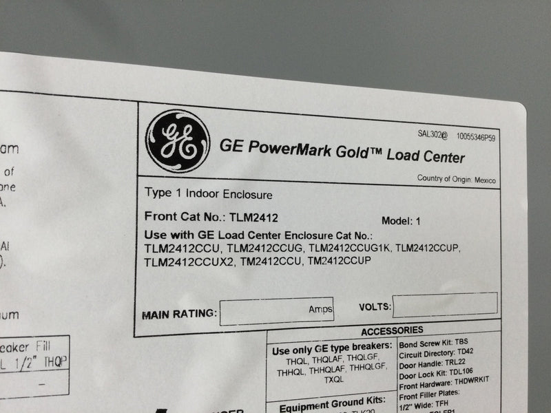 GE TLM2412CCUG1K 125 Amp 24 Space 120/240V Indoor Main Lug Load Center
