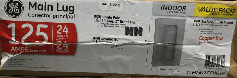 GE TLM2412CCUG1K 125 Amp 24 Space 120/240V Indoor Main Lug Load Center