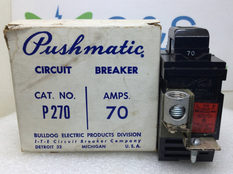ITE/Pushmatic/Bulldog P270/31270 70 Amp 2 Pole 120/240V Circuit Breaker