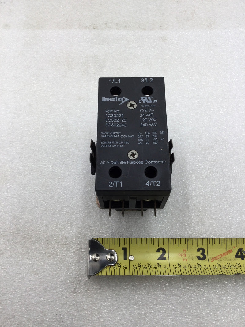 DiversiTech EC30224 30 Amp 2 Pole 277-600 VAC Contactor with 24 VAC Coil