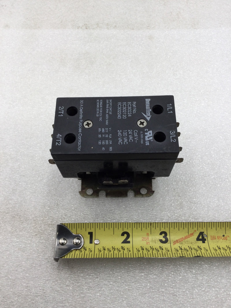 DiversiTech EC30224 30 Amp 2 Pole 277-600 VAC Contactor with 24 VAC Coil