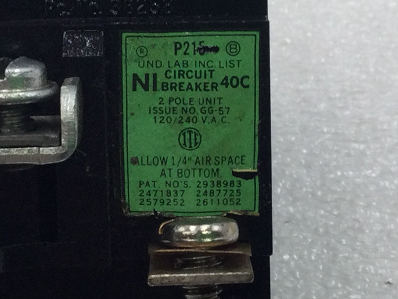 ITE/Pushmatic/Bulldog P215/31215 15 Amp 2 Pole 120/240V Circuit Breaker