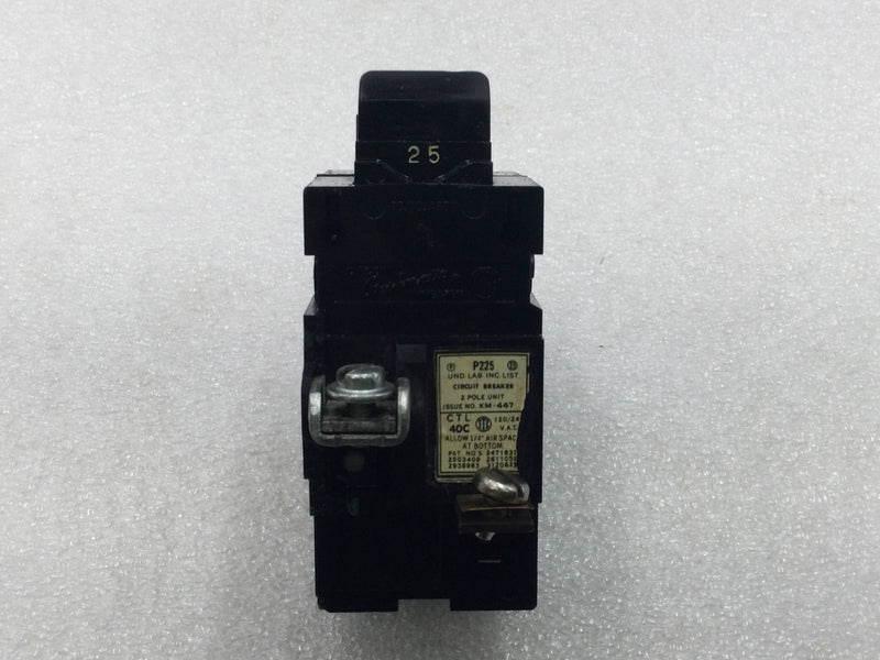 Pushmatic/Bulldog P225/31225 25 Amp 2 pole 240V Circuit Breaker - Cosmetic Flaw