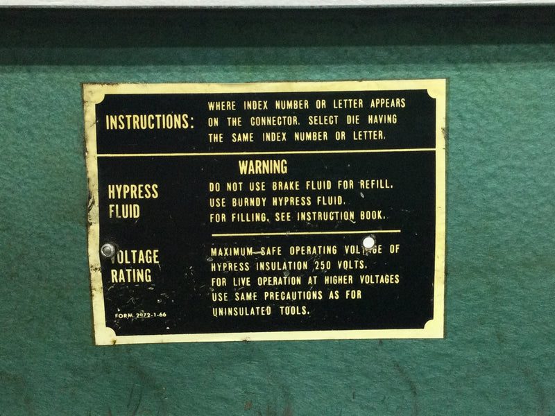 Burndy Y35 Hypress Cable Crimper 12 Ton Press 24 3/4" x 7 1/2"