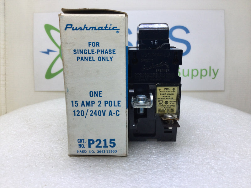 Pushmatic P215 15 Amp 2 Pole 120/240V Circuit Breaker