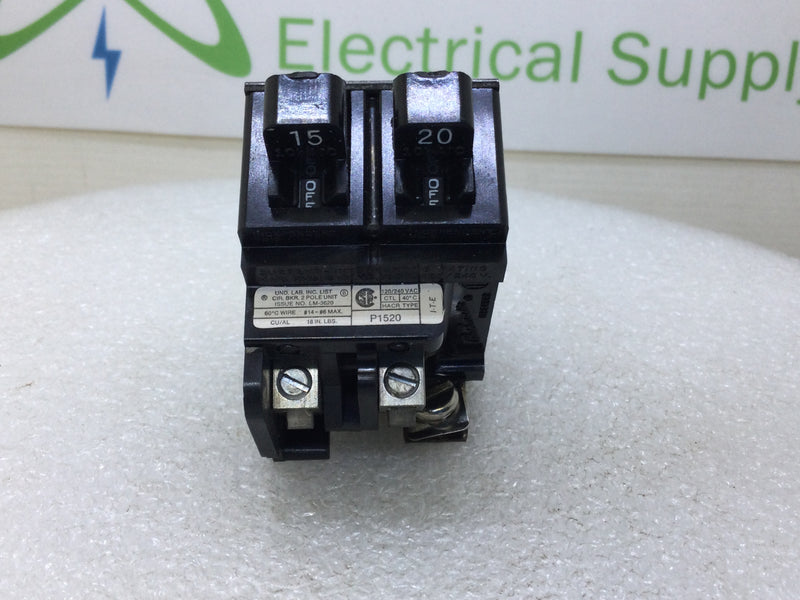 ITE Pushmatic Bulldog P1520 15/20 Amp 2 pole 120/240V Circuit Breaker