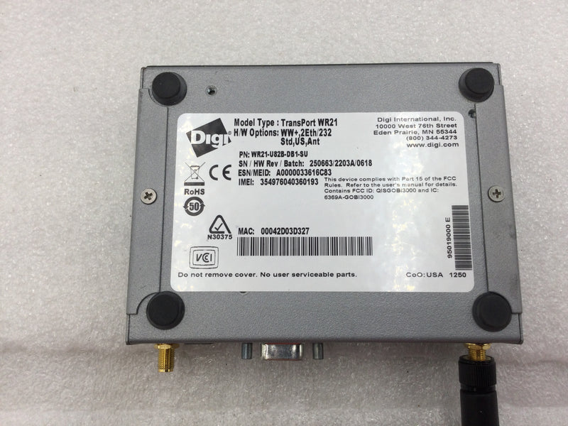 Digi Transport WR21-U82B-DB1-SU Cellular Ethernet Modem/3G/4G Wireless Router